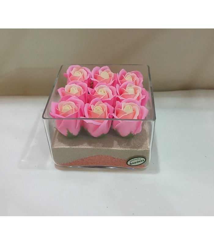 “FOREVER”  artificial Roses in a glass box