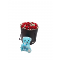 Σύνθεση με τριαντάφυλλα και αρκουδάκι σε κουτί