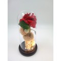 Red forever - artificial rose with teddy bear in illuminated glass bell