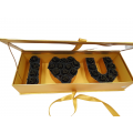 Gold Box "I LOVE YOU" with black artificial roses